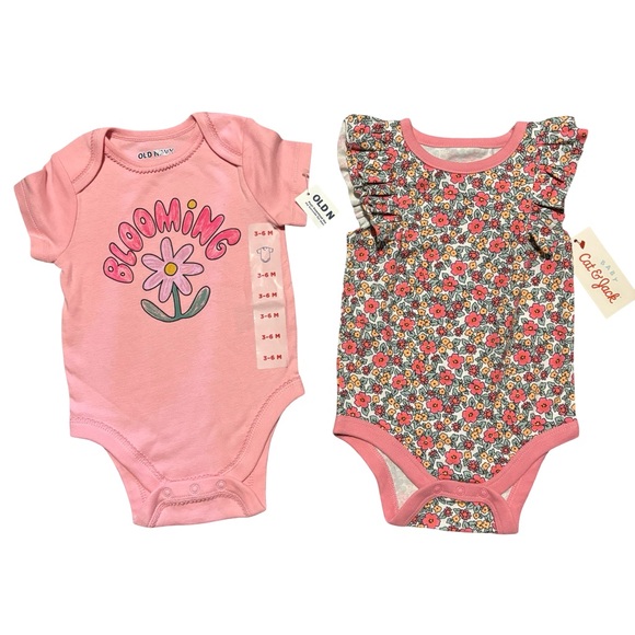 Old Navy Other - NEW! NWT Baby Girl Old Navy Pink & Floral Baby Onesies Spring 3-6mo Set of 2 Lot